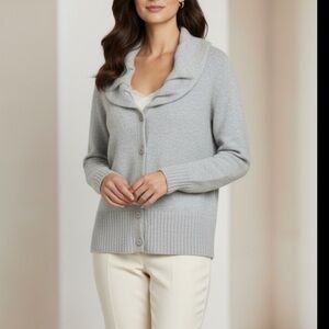 Marina Luna Light Gray Lambs Angora Wool Button Front Cardigan Size M Classic